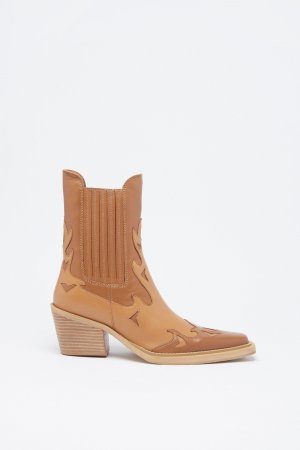 Кожаные ботинки в стиле вестерн с контрастным принтом до щиколотки , коричневый Warehouse