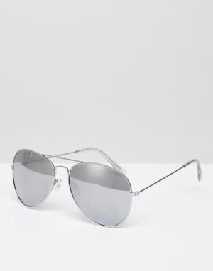 Серебристые солнцезащитные очки-авиаторы New Look. Цвет: серебряный