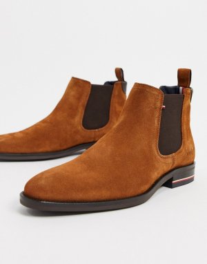 Замшевые ботинки челси коричневого цвета с логотипом -Коричневый Tommy Hilfiger