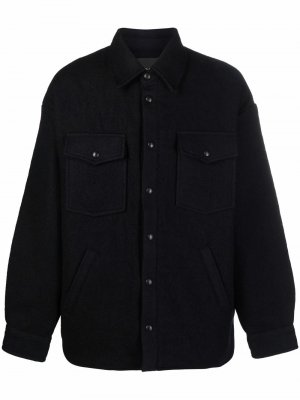 Шерстяная куртка-рубашка с карманами Roberto Collina. Цвет: черный