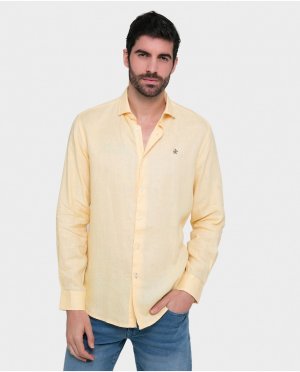 Однотонная узкая мужская льняная рубашка желтого цвета, желтый Valecuatro