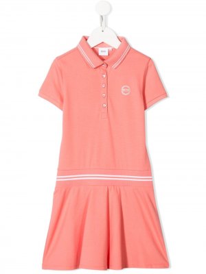 Платье с воротником-поло и отделкой в полоску BOSS Kidswear. Цвет: розовый
