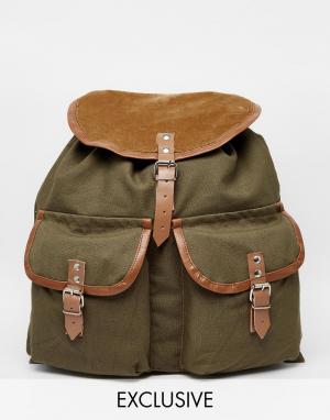 Вельветовый рюкзак с кожаной отделкой Reclaimed Vintage. Цвет: оливковый