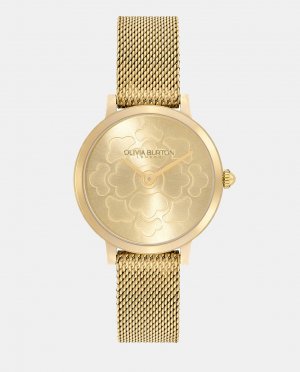 Женские часы Ultra Slim Flor 24000058 с золотой стальной сеткой , Olivia Burton