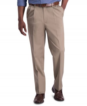 Мужские брюки премиум-класса со складками классического кроя цвета хаки без железа Haggar