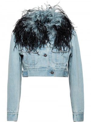 Джинсовая куртка с отделкой страусиными перьями Prada. Цвет: синий