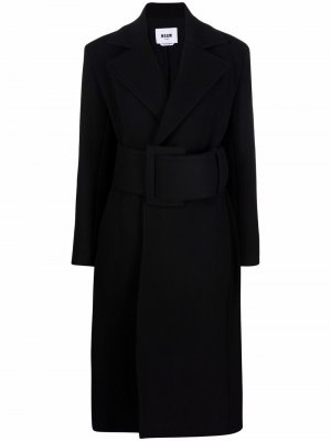 Длинное однобортное пальто с поясом MSGM. Цвет: черный