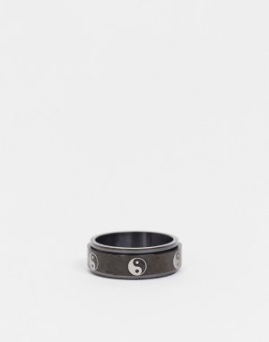 Черное широкое кольцо из нержавеющей стали с символами «Инь и Ян» -Черный ASOS DESIGN