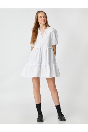 Мини-платье-рубашка из поплина с объемными рукавами, детским воротником и пуговицами , белый Koton