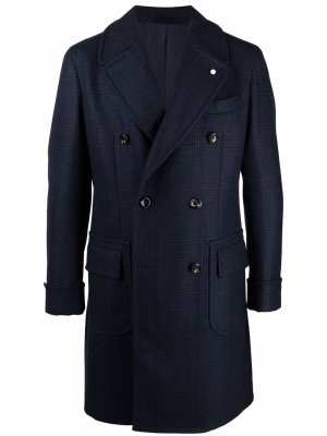 Двубортное пальто LUIGI BIANCHI MANTOVA. Цвет: синий