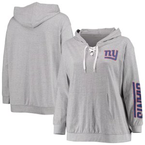 Женский пуловер с капюшоном серого цвета логотипом New York Giants на шнуровке больших размеров Fanatics
