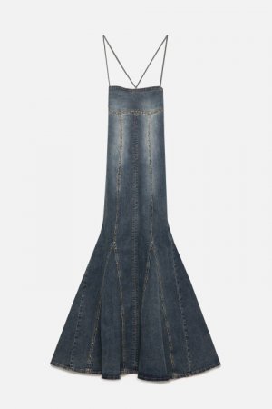 Платье макси джинсовое силуэта русалка befree. Цвет: синий