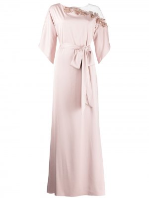 Длинное платье с вышивкой Marchesa Notte. Цвет: розовый