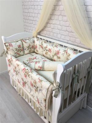 Комплект постельного белья в детскую кроватку Цветы, 19 предметов MARELE. Цвет: кремовый