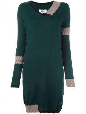 Вязаное платье c V-образным вырезом Mm6 Maison Margiela. Цвет: зелёный
