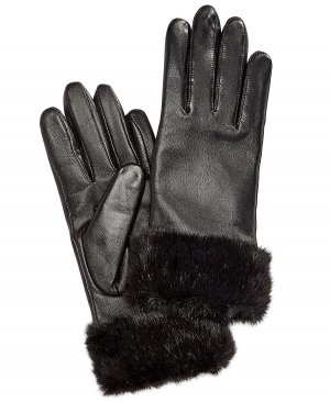Технические кожаные перчатки с манжетами из искусственного меха , черный Charter Club