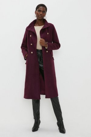 Пальто в стиле милитари с поясом и воротником-воронкой , красный Wallis