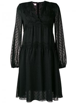 Платье миди с кружевной вышивкой Giamba. Цвет: черный