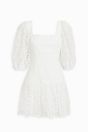 Платье мини со сборками в технике макраме. ML MONIQUE LHUILLIER, белый Lhuillier