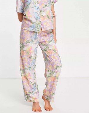 Розовые пижамные брюки с модальным шарфом-цепочкой и принтом ASOS mix & match