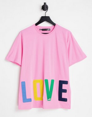 Розовая oversized-футболка с большой надписью Love -Розовый цвет Moschino
