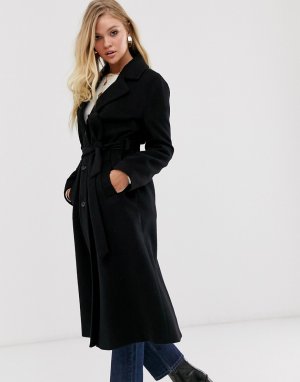 Черное длинное пальто с поясом -Черный & Other Stories
