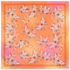 Платок ,80х80 см, розовый, оранжевый Павловопосадская платочная мануфактура. Цвет: красный/оранжевый