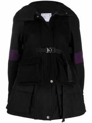 Шерстяное пальто в стиле колор-блок sacai. Цвет: черный
