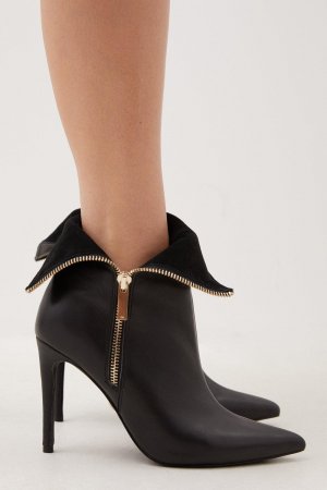 Кожаные ботинки с откидной молнией , черный Karen Millen
