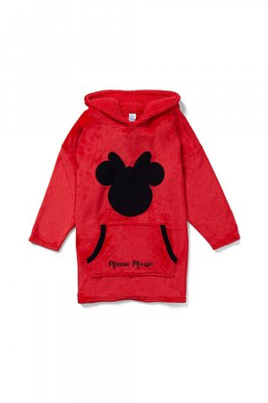 Объемное флисовое одеяло с капюшоном и Минни Маус, одежда для дома, красный Disney