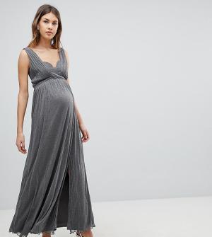Платье макси с запахом и эффектом металлик -Серебряный Little Mistress Maternity