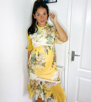 Желтое платье мидакси с оборкой на подоле и цветочным принтом -Желтый Hope & Ivy Maternity