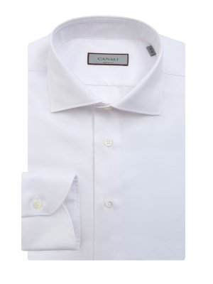 Однотонная рубашка из диагонального хлопкового твила CANALI. Цвет: белый