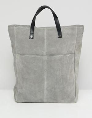 Большой замшевый рюкзак с карманом -Серый ASOS DESIGN