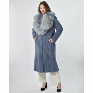 Пальто , норка, силуэт прямой, пояс/ремень, размер 38, голубой Manakas Frankfurt. Цвет: голубой