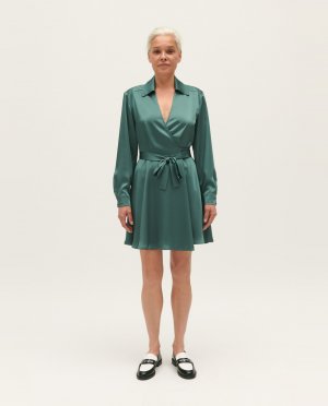 Короткое атласное платье с запахом , зеленый Claudie Pierlot