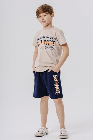 Костюм-шорты для мальчика, бежевый с текстовым принтом (8–14 лет) Breeze