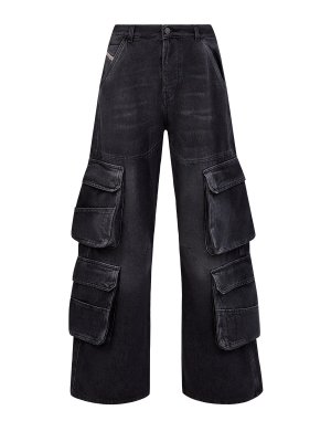 Широкие джинсы D-Side в стиле 90-х с объемными карманами карго DIESEL. Цвет: серый