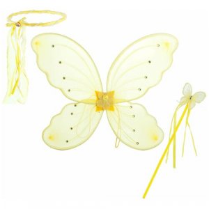 Snowmen карнав. наб. крылья бабочки двойные, обод, палочка-бабочка со стразами и бусы (Winx) 33см 4цв. Е91191. Цвет: желтый