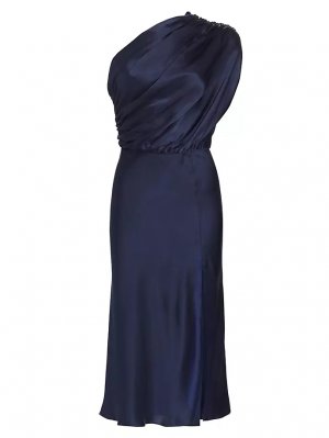 Шелковое платье миди на одно плечо Dupree , темно-синий Amanda Uprichard
