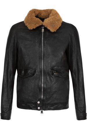 Кожаная куртка с меховой отделкой Delan. Цвет: черный