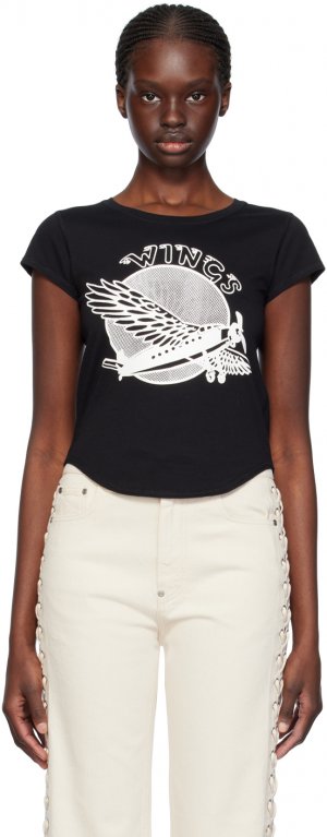 Черная футболка с надписью «Wings» Stella Mccartney