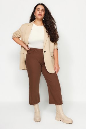 Джинсы больших размеров – Коричневые Широкие штанины, коричневый Trendyol