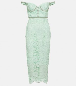 Украшенное кружевное платье миди SELF-PORTRAIT, зеленый Self-Portrait