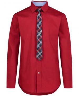 Рубашка и галстук из однотонного эластичного поплина с длинными рукавами для больших мальчиков, красный Tommy Hilfiger