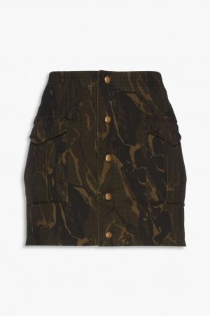 Мини-юбка камуфляжного цвета из хлопка и габардина с добавлением рами , армейский зеленый Saint Laurent