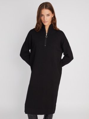 Трикотажное платье-свитер с высоким горлом на молнии zolla. Цвет: черный