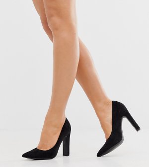 Черные туфли на каблуке из искусственной замши с острым носком New Look-Черный Look Wide Fit