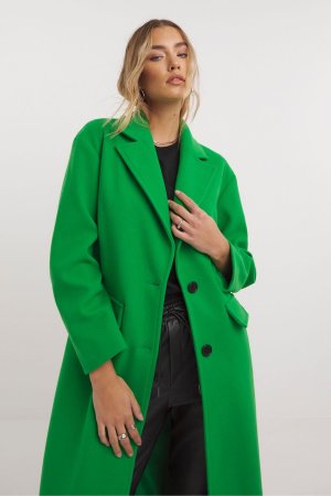 Зеленое шерстяное пальто-макси с искусственным мехом , зеленый Simply Be. Цвет: зеленый