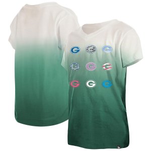 Молодежная зеленая футболка Green Bay Packers с омбре и v-образным вырезом New Era
